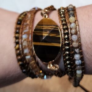 Boho Natural Stone Glass Handmade Beaded Wrap Bracelet